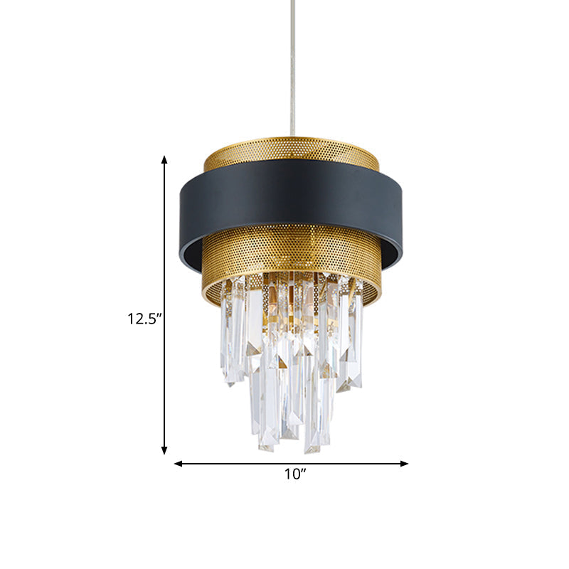 Vintage Crystal Rod Pendant Light With Black And Gold Guard - Retro & Elegant