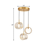 Minimalist Brass Crystal 3-Light Pendant For Clear Elegant Ceiling