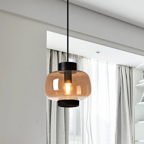 Modern Lantern Living Room Pendant Light With 1-Head Smoke Gray/Cream/Cognac Glass - Stylish Hanging