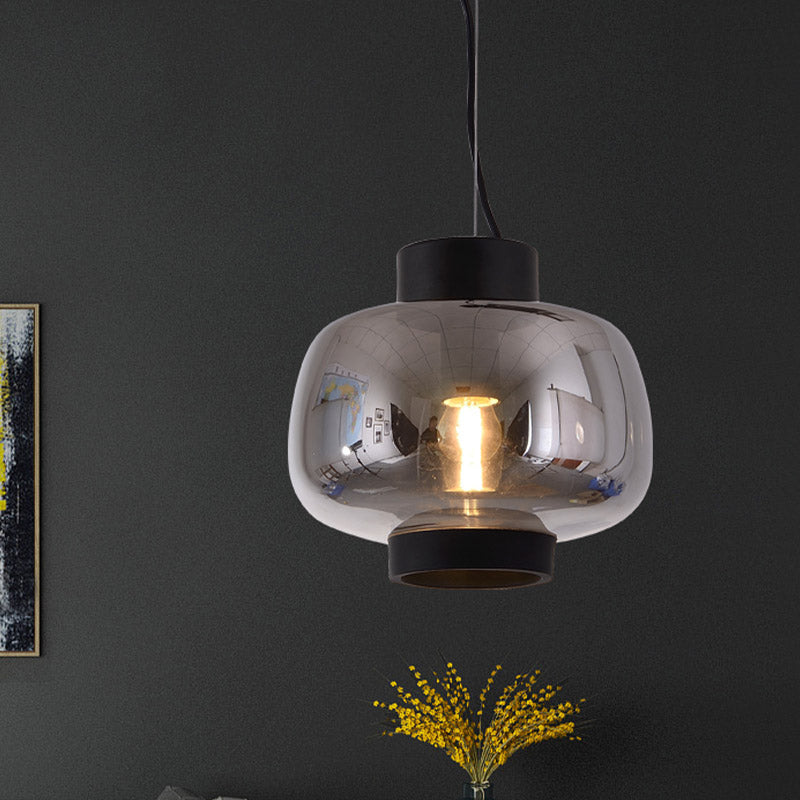 Modern Lantern Living Room Pendant Light With 1-Head Smoke Gray/Cream/Cognac Glass - Stylish Hanging