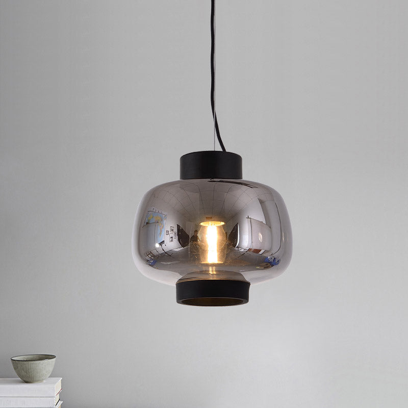 Modern Lantern Living Room Pendant Light With 1-Head Smoke Gray/Cream/Cognac Glass - Stylish Hanging