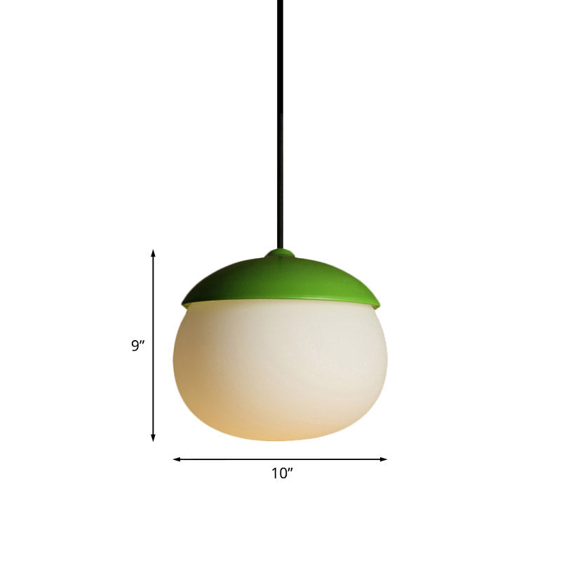 Modern White Glass Nut Pendant Lighting - 1-Light Green Hanging Lamp For Restaurants