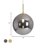 Modernist Tan And Smoke Gray Mirror Glass Globe Pendant Light - 6/10 Wide 1 Suspension Lamp For