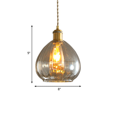 Vintage Gold Pendant Lamp With Amber Glass Shade - Dining Room Lighting Fixture