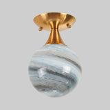 Contemporary Globe Blue Glass Flush Mount Light Fixture - 1 Gold Lamp