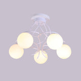 Modern Iron Swirling Semi Flush Ceiling Light With Opal Glass Shade - 5 Heads Black/White Finish