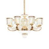 Modern Crystal Block Bell Chandelier With Gold Finish - 6/8 Heads