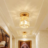 Minimalistic Led Flushmount Lighting: Cylinder/Globe Shaped Crystal Lamp Gold-Finished Gold /