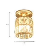 Minimalistic Led Flushmount Lighting: Cylinder/Globe Shaped Crystal Lamp Gold-Finished