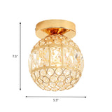 Minimalistic Led Flushmount Lighting: Cylinder/Globe Shaped Crystal Lamp Gold-Finished