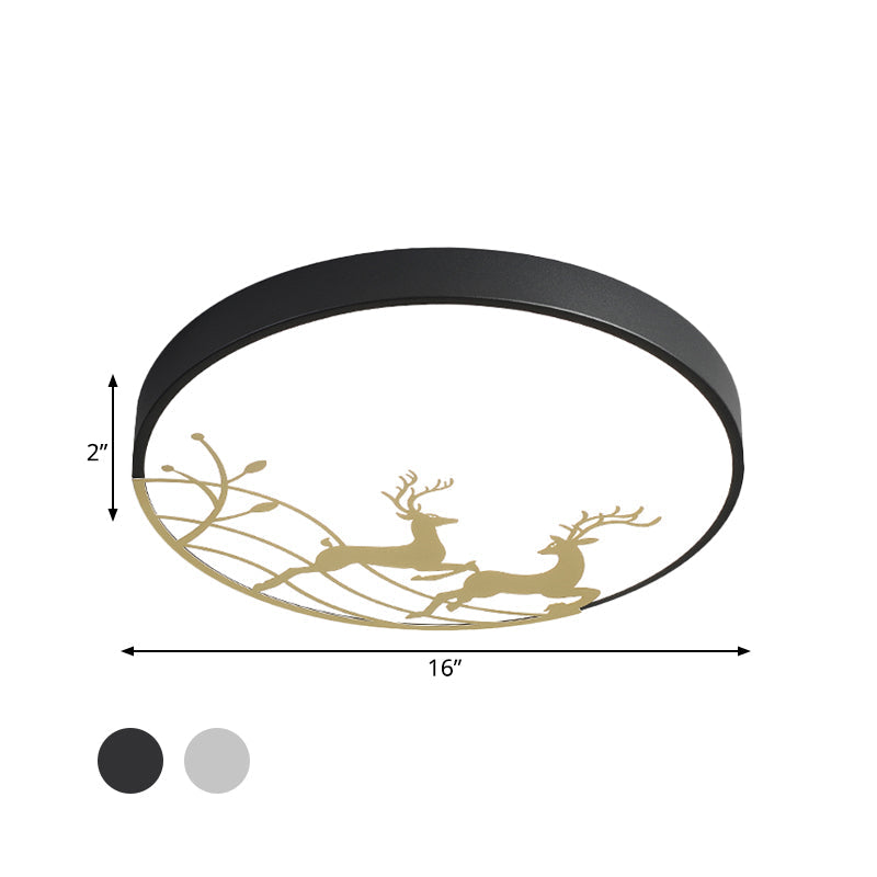 Nordic Acrylic Flush Mount Led Ceiling Lamp For Bedroom - Elk Dance Pattern White/Black