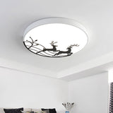Nordic Acrylic Flush Mount Led Ceiling Lamp For Bedroom - Elk Dance Pattern White/Black