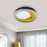 Metal Led Music Ceiling Light For Bedrooms: Hollow Crescent Design (Pink/Blue/Navy)