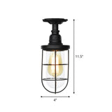 Semi Flushmount Antiqued Black Iron Ceiling Lamp With Clear Glass Shade