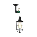 Semi Flushmount Antiqued Black Iron Ceiling Lamp With Clear Glass Shade