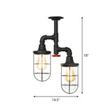 Farmhouse Wire Cage Flushmount Ceiling Fixture - Clear Glass Black Finish 2 Bulbs