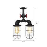 Farmhouse Wire Cage Flushmount Ceiling Fixture - Clear Glass Black Finish 2 Bulbs