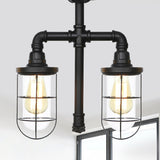 Vintage Black Caged Semi Flush Mount Ceiling Lamp With Clear Glass - 2 Heads Lighting / B