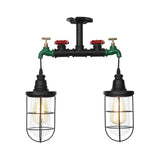 Vintage Black Caged Semi Flush Mount Ceiling Lamp With Clear Glass - 2 Heads Lighting