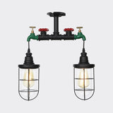 Vintage Black Caged Semi Flush Mount Ceiling Lamp With Clear Glass - 2 Heads Lighting