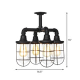 Sleek Black 3/4-Light Semi Mount Industrial Clear Glass Cage Lamp Fixture