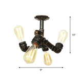 Semi Flush Mount Industrial Bare Bulb Ceiling Lighting In Bronze (3/4-Light Iron Flush)