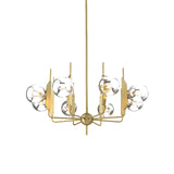Modern 8-Light Gold Chandelier With Milk White/Smoke Gray Glass Shades For Living Room Ceiling