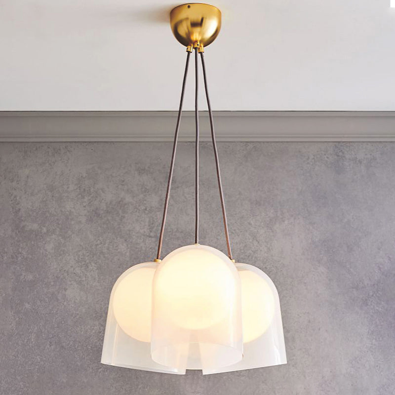 Modern White Glass 3-Light Pendant Lamp With Gold Accents For Living Room Ceiling - Bell Multi Light