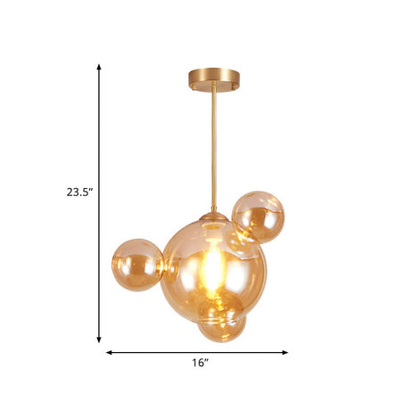 Modernist Amber Glass Pendant Lamp Kit 1 Light Bubble Shape Ideal For Dining Table