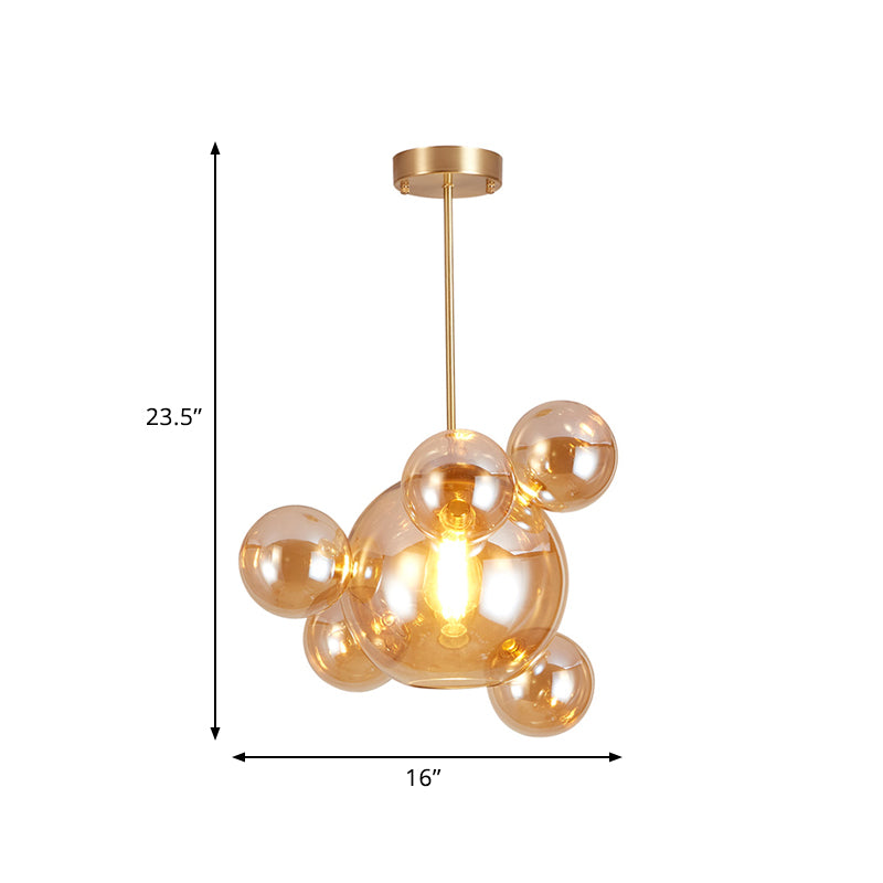 Modernist Amber Glass Pendant Lamp Kit 1 Light Bubble Shape Ideal For Dining Table