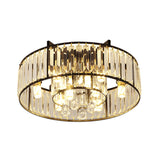 Black Flush Mounted Lamp With Double Round Minimalist Crystal Design And 7 Lights