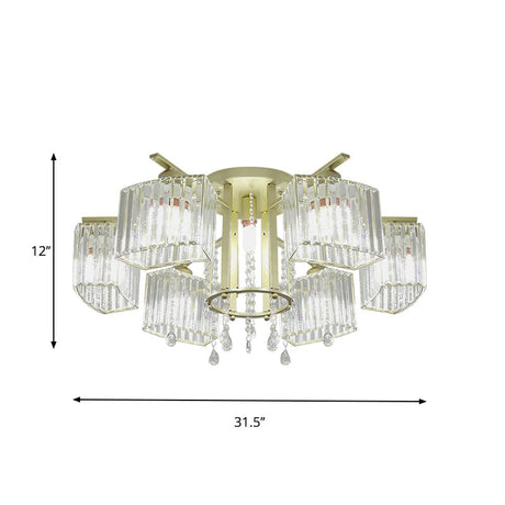 Modern 5/7 Bulb Ceiling Light With Clear Crystal Block Shade - Perfect For Bedrooms!