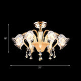 Contemporary Crystal 8-Head Gold Flower Bedroom Ceiling Lamp