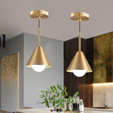 Brass Cone Pendant Light For Dining Table - Mid Century Metal Lamp