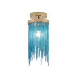 Modern Aluminum Small Flushmount Ceiling Light With Cascading Fringe 1-Light Green/Gold/Blue