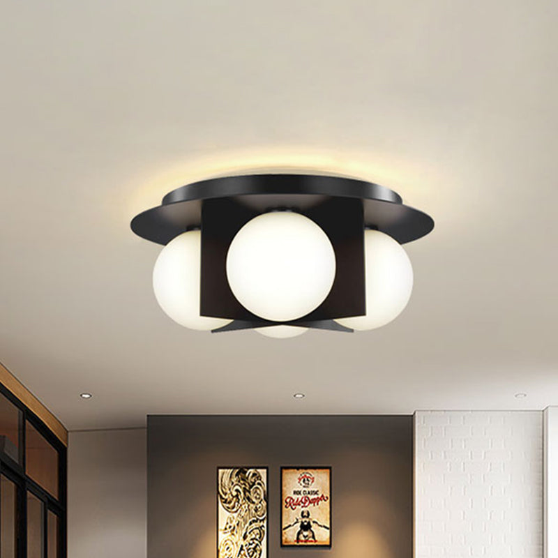 Postmodern Bedroom Ceiling Lamp: 3-Light Flush Mount With Black/Gold/Chrome Finish & Milky Glass