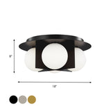 Postmodern Bedroom Ceiling Lamp: 3-Light Flush Mount With Black/Gold/Chrome Finish & Milky Glass