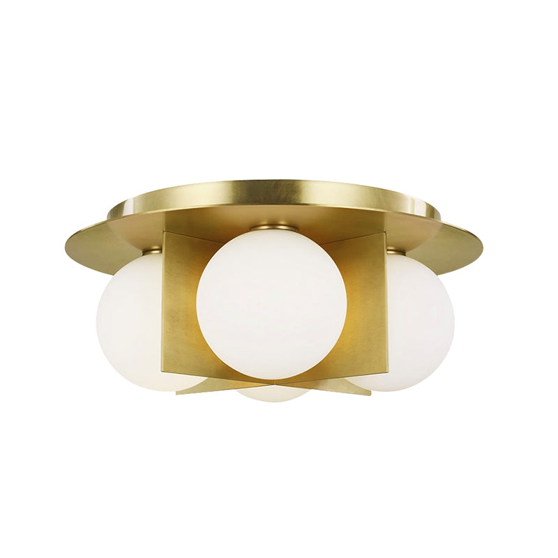 Postmodern Bedroom Ceiling Lamp: 3-Light Flush Mount With Black/Gold/Chrome Finish & Milky Glass