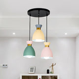 Macaron Cluster Pendant Light - Green-Yellow-Pink Cup Hanging Fixture Aluminum Shade Set Of 3 Lights