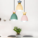 Macaron Cluster Pendant Light - Green-Yellow-Pink Cup Hanging Fixture Aluminum Shade Set Of 3 Lights