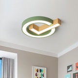 Green/Grey-Wood Flush Mount Led Ceiling Light For Kids Rooms Green