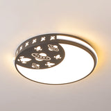 Crescent Led Flush Mount Kids Acrylic Ceiling Lamp In Blue/Black/Pink Outer Space Design For Child