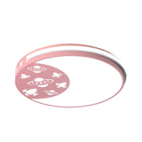 Crescent Led Flush Mount Kids Acrylic Ceiling Lamp In Blue/Black/Pink Outer Space Design For Child
