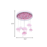 Pink Led Flush Mount Ceiling Light With Jellyfish Pendant And Seashell Decoration For Kids
