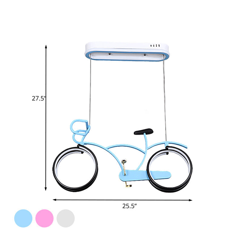 Suspended Metal Led Road Bike Flushmount Ceiling Lamp - Kids Silver/Blue/Pink Room