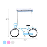Suspended Metal Led Road Bike Flushmount Ceiling Lamp - Kids Silver/Blue/Pink Room