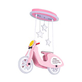 Wooden Motorcycle Ceiling Light With Led Cartoon Blue/Pink Design And Acrylic Shade