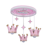 Kids Pink Acrylic Ceiling Flush Mount Light With 3 Bulbs And Suspended Resin Crown