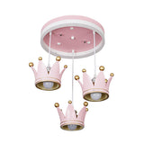 Kids 3-Light Pink Led Flush Ceiling Lamp With Acrylic Loop Shape And Crown Draping Shade