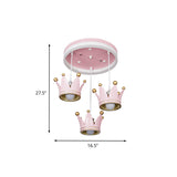 Kids 3-Light Pink Led Flush Ceiling Lamp With Acrylic Loop Shape And Crown Draping Shade